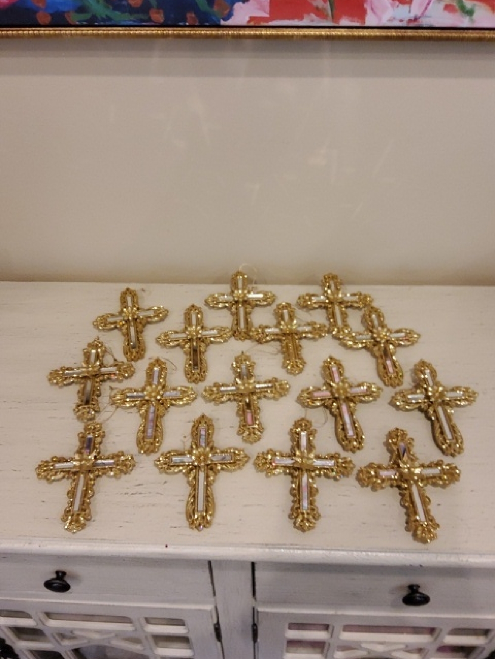 Set of 15 Gold & Mirror Decorative Cross Ornaments